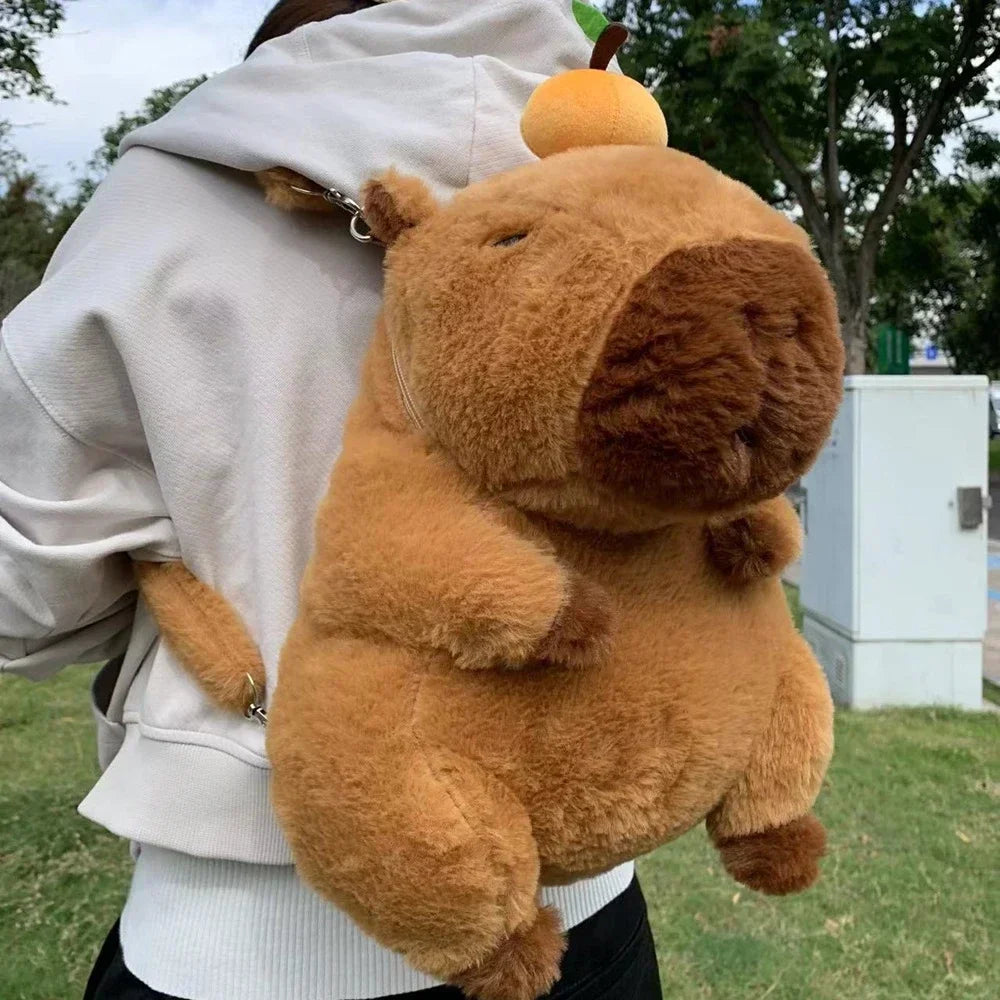 Strawberry Hat Capybara Plush Toy Simulation Turtle Backpack Capibara Stuffed Animals Papa Hand Circle Ring Small Size Pendant